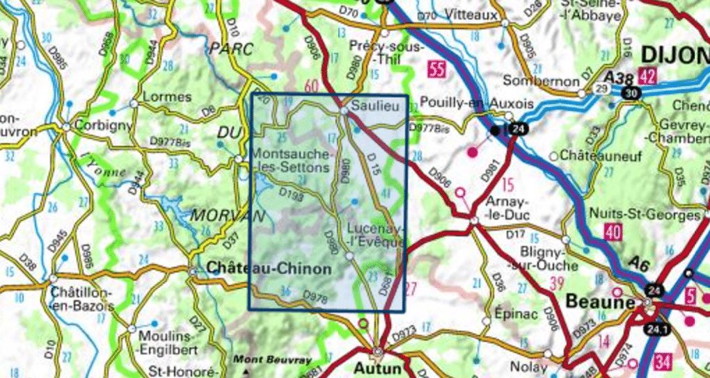 Carte TOP 25 n° 2823 ET - Saulieu, Lac des Settons & PNR du Morvan | IGN carte de randonnée IGN