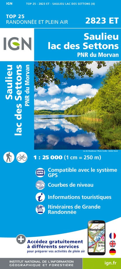 Carte TOP 25 n° 2823 ET - Saulieu, Lac des Settons & PNR du Morvan | IGN carte de randonnée IGN