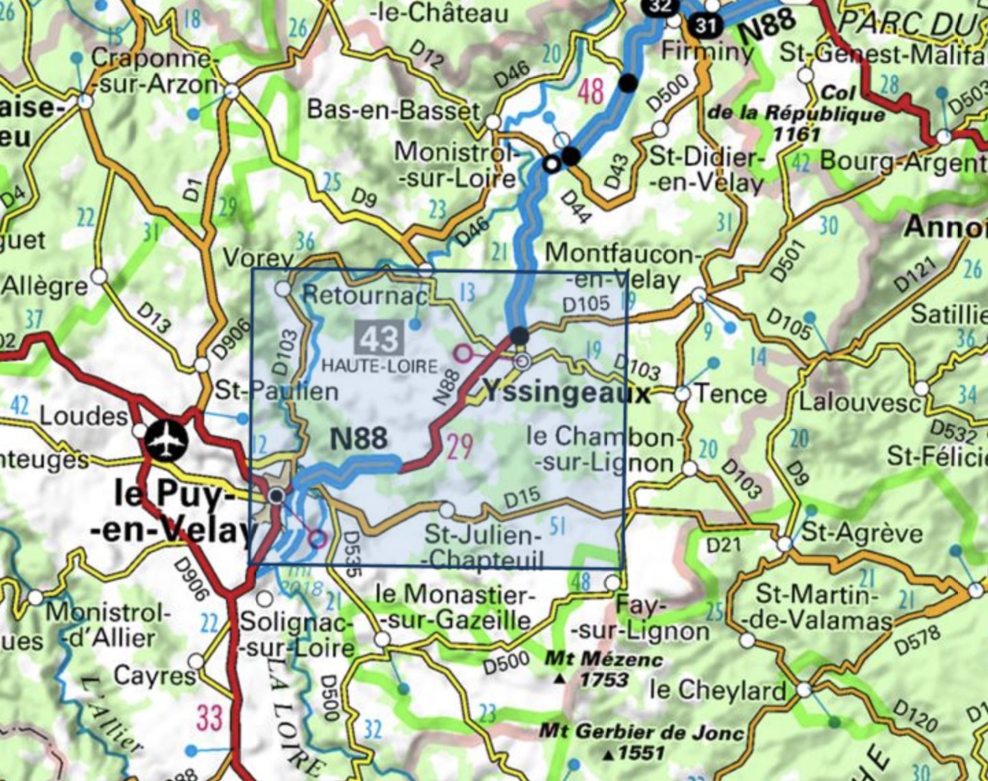 Carte TOP 25 n° 2835 OT - Le Puy-en-Velay, Yssingeaux | IGN carte de randonnée IGN