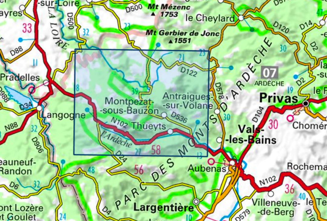 Carte TOP 25 n° 2837 OT - Lac d'Issarlès, Thueyts, Sources de la Loire | IGN carte pliée IGN 