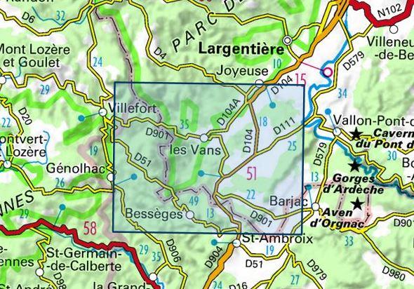 Carte TOP 25 n° 2839 OT - Bessèges, Les Vans, Vallée du Chassezac | IGN carte pliée IGN 