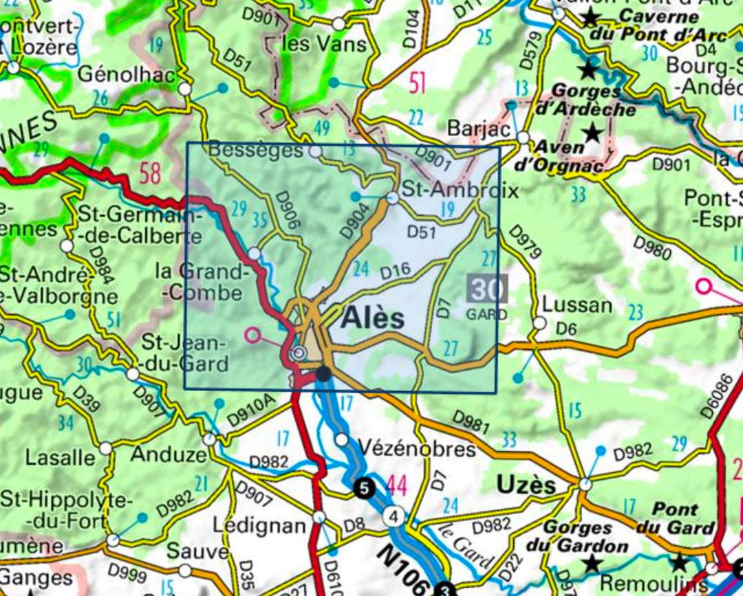 Carte TOP 25 n° 2840 OT - Alès | IGN carte pliée IGN 