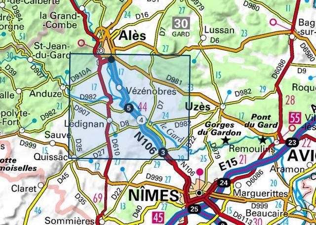 Carte TOP 25 n° 2841 OT- Vézénobres, Moussac | IGN carte de randonnée IGN