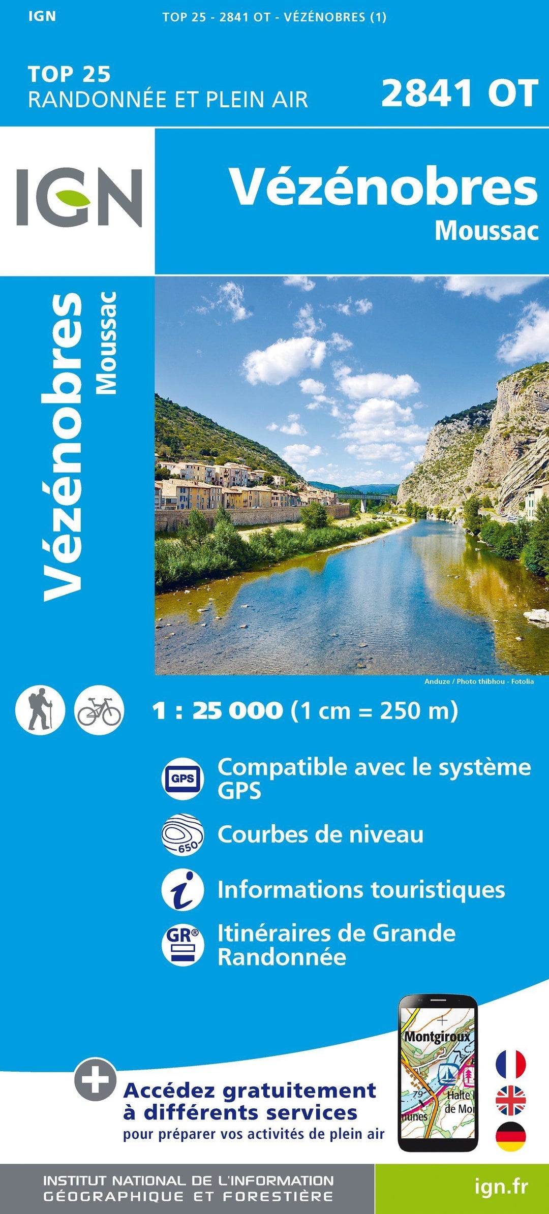 Carte TOP 25 n° 2841 OT- Vézénobres, Moussac | IGN carte pliée IGN 