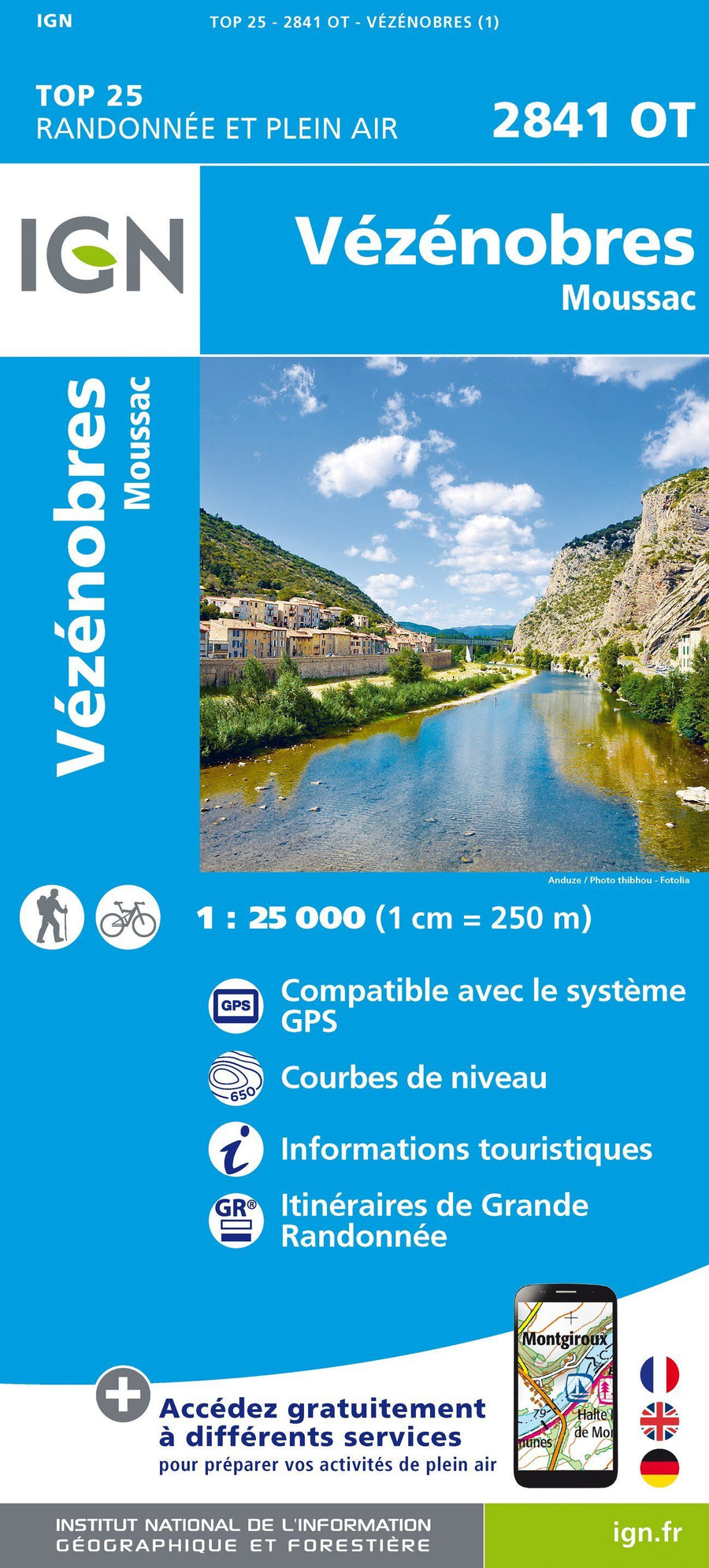 Carte TOP 25 n° 2841 OT- Vézénobres, Moussac | IGN carte pliée IGN 