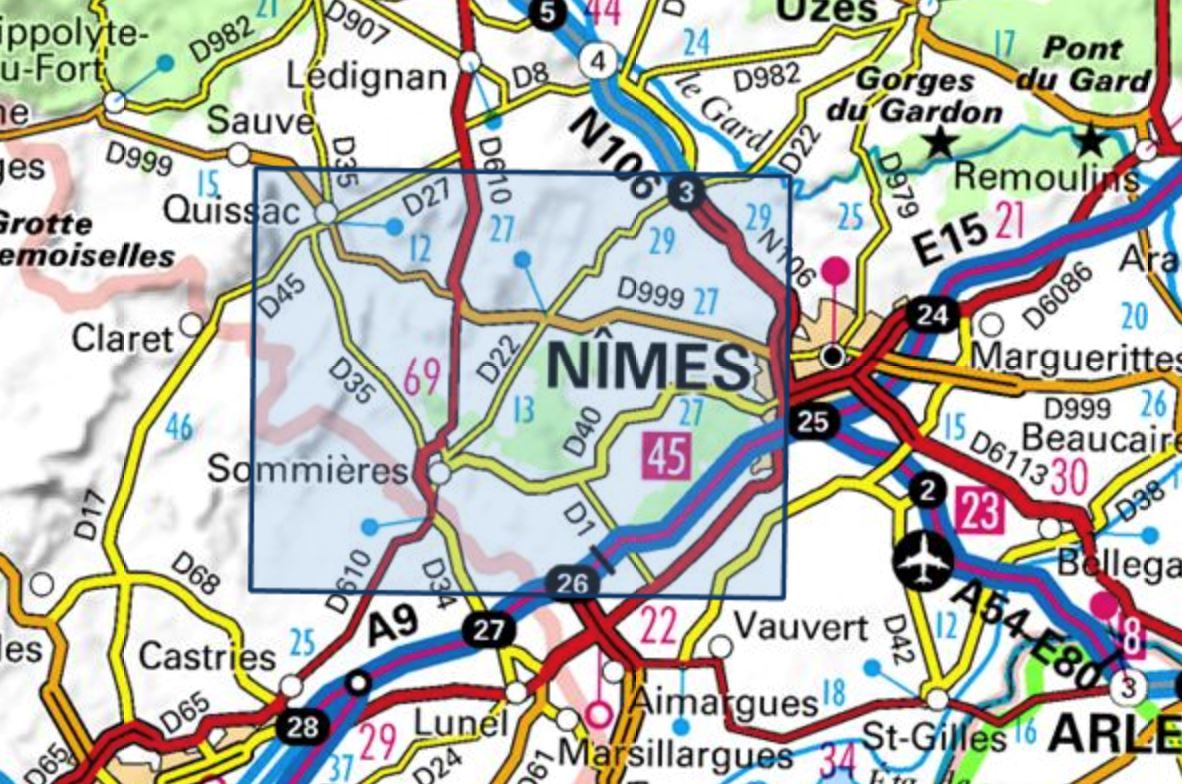 Carte TOP 25 n° 2842 OT - Sommières, Vergèze | IGN carte de randonnée IGN