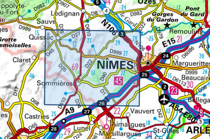 Carte TOP 25 n° 2842 OT - Sommières, Vergèze | IGN carte pliée IGN 