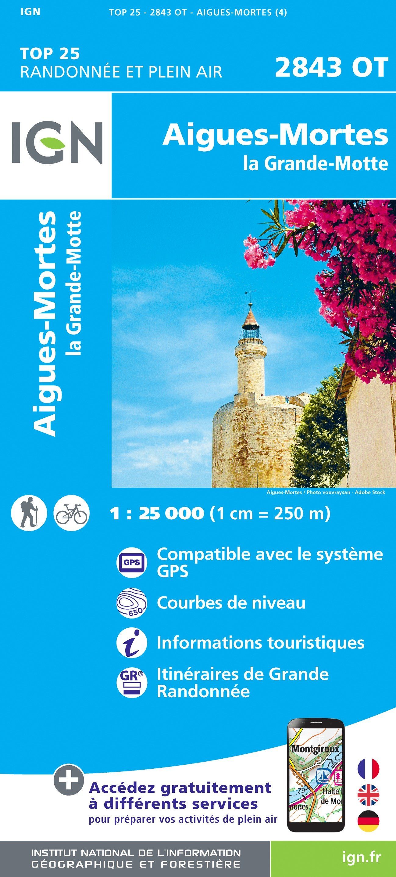 Carte TOP 25 n° 2843 OT - Aigues-Mortes, La Grande-Motte | IGN carte de randonnée IGN