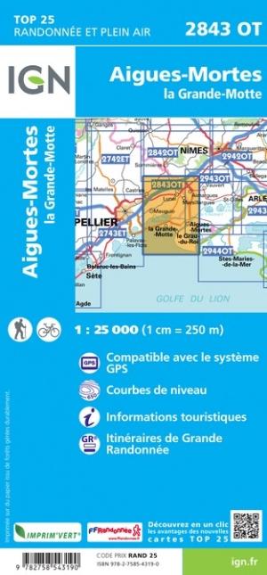 Carte TOP 25 n° 2843 OT - Aigues-Mortes, La Grande-Motte | IGN carte de randonnée IGN