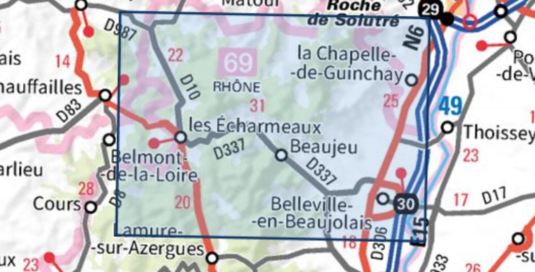 Carte TOP 25 n° 2929 ET- Beaujeu, Belleville, Haut Beaujolais | IGN carte de randonnée IGN