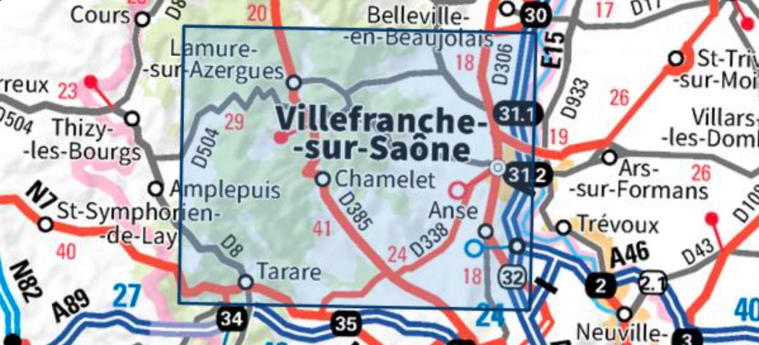 Carte TOP 25 n° 2930 ET - Villefranche-sur-Saône, Vallée de l'Azergues, Beaujolais | IGN carte pliée IGN 