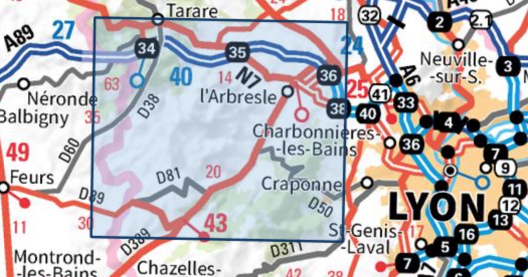 Carte TOP 25 n° 2931 ET - L'Arbresle, Monts de Tarare, Col de la Luère | IGN carte de randonnée IGN