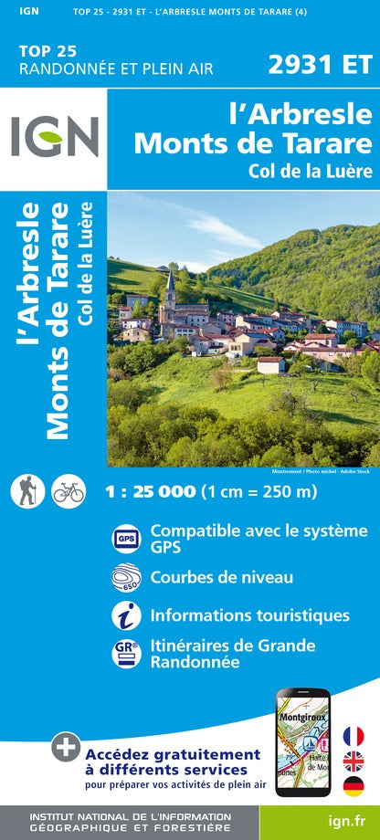 Carte TOP 25 n° 2931 ET - L'Arbresle, Monts de Tarare, Col de la Luère | IGN carte de randonnée IGN