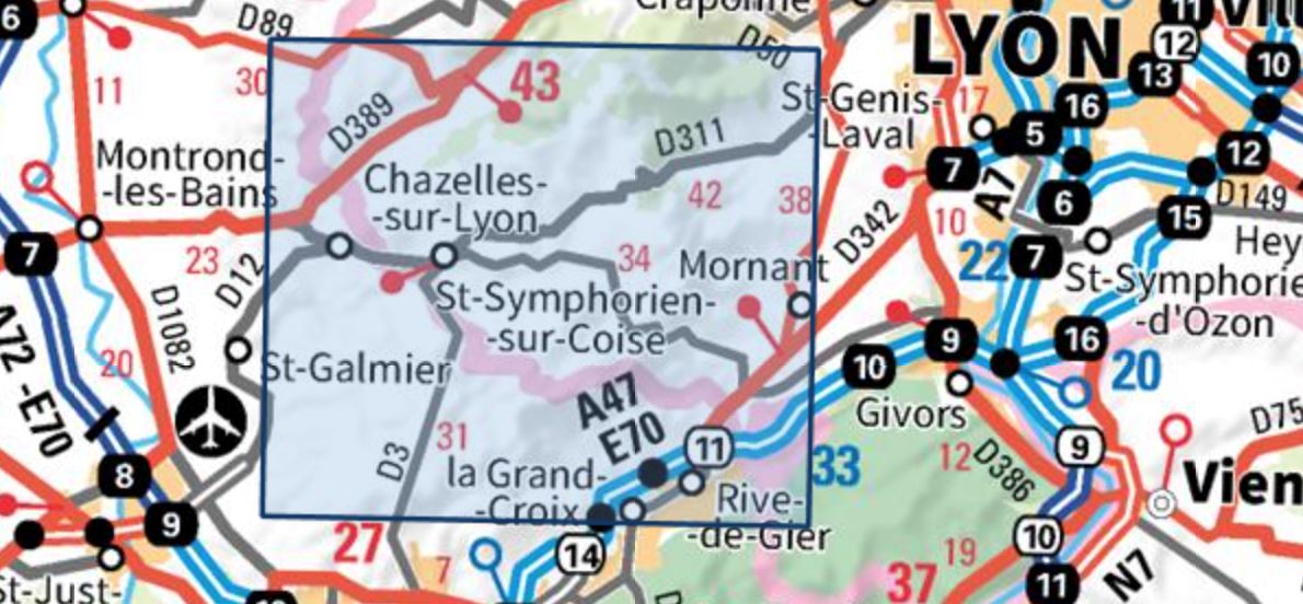 Carte TOP 25 n° 2932 ET - Monts du Lyonnais | IGN carte de randonnée IGN