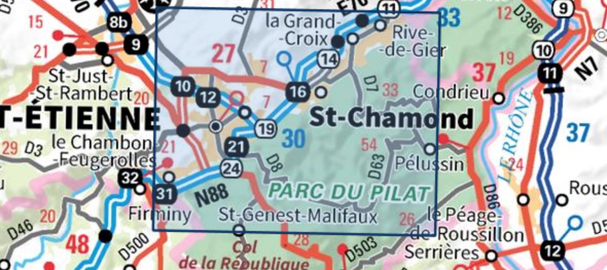 Carte TOP 25 n° 2933 ET - Massif du Pilat, St-Etienne, St-Chamond, PNR du Pilat | IGN carte de randonnée IGN