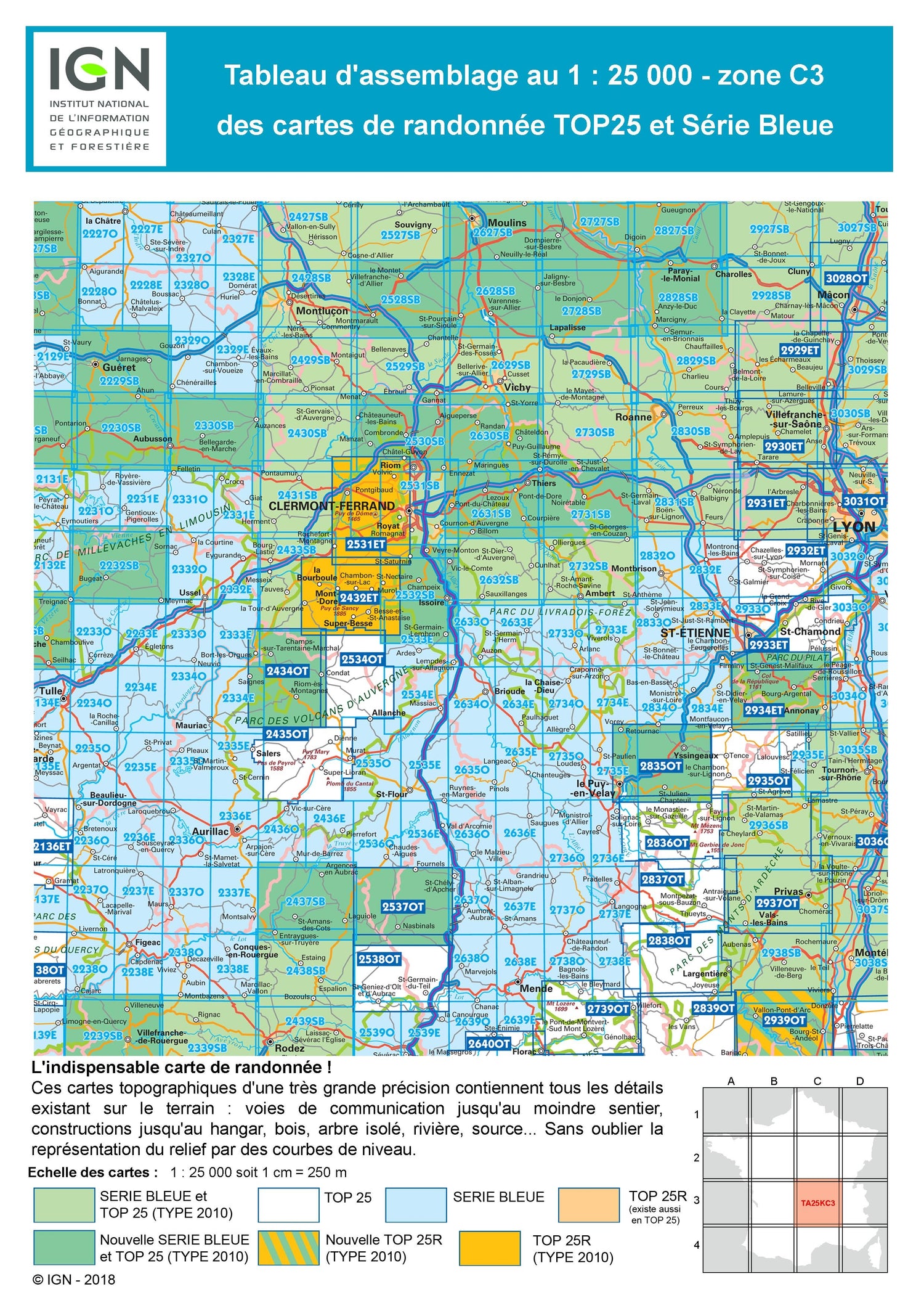 Carte TOP 25 n° 2934 ET - Bourg-Argental, Col de la République, PNR du Pilat | IGN carte de randonnée IGN