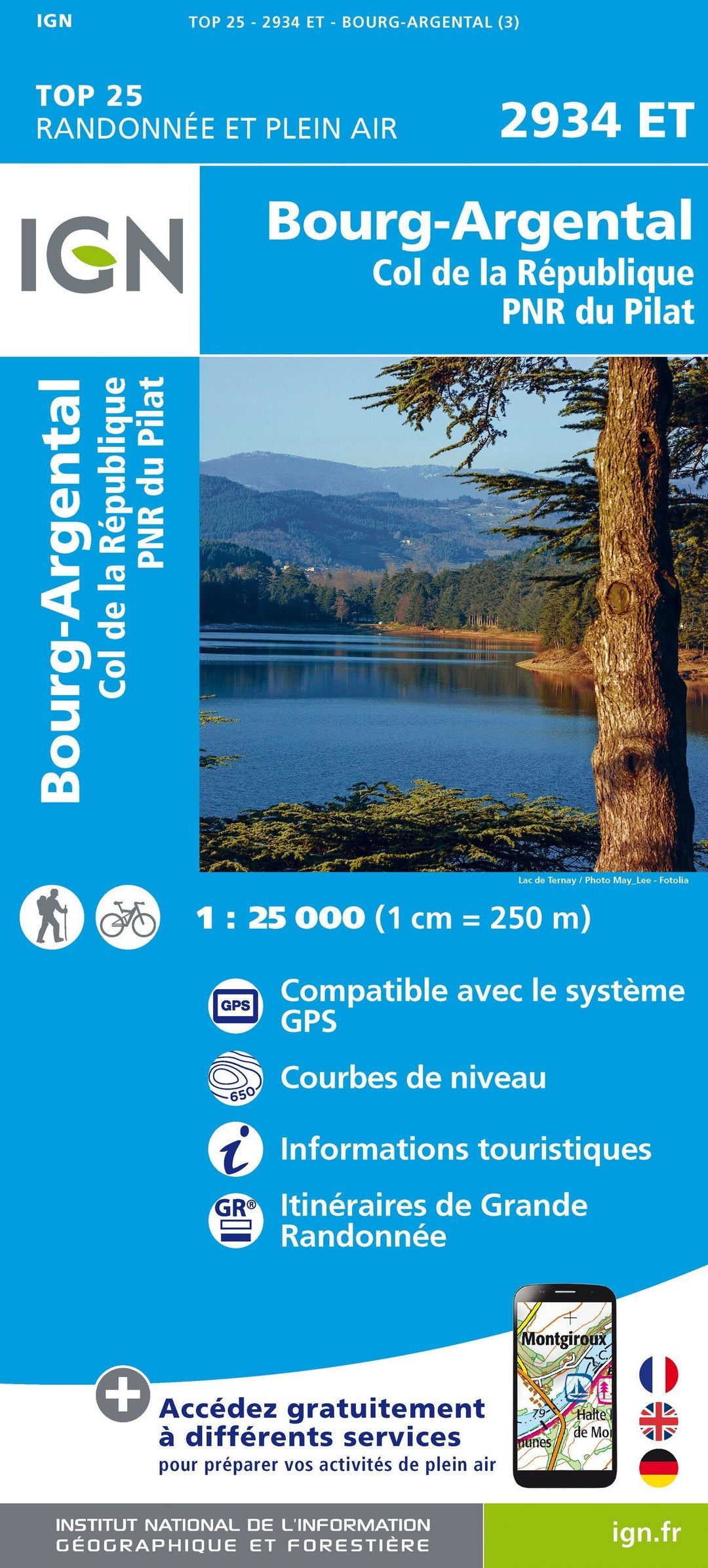 Carte TOP 25 n° 2934 ET - Bourg-Argental, Col de la République, PNR du Pilat | IGN carte pliée IGN 