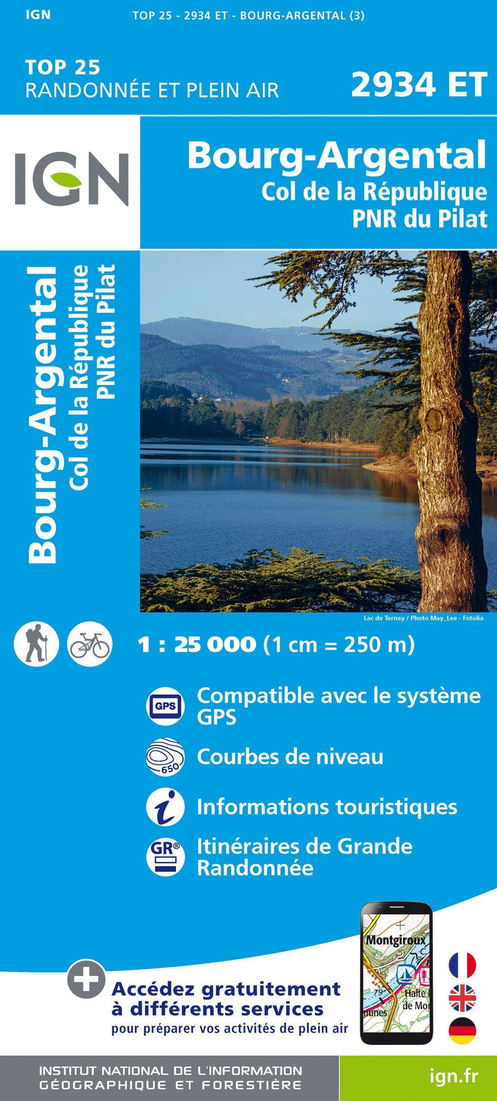 Carte TOP 25 n° 2934 ET - Bourg-Argental, Col de la République, PNR du Pilat | IGN carte pliée IGN 