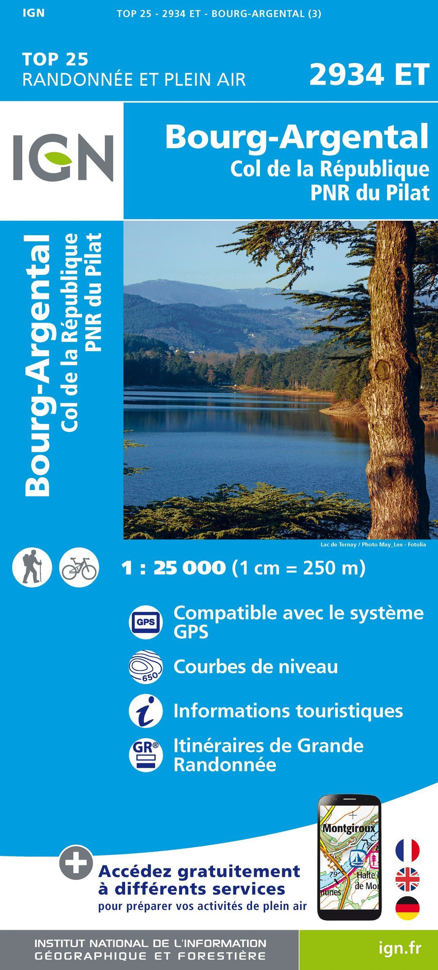 Carte TOP 25 n° 2934 ET - Bourg-Argental, Col de la République, PNR du Pilat | IGN carte pliée IGN 