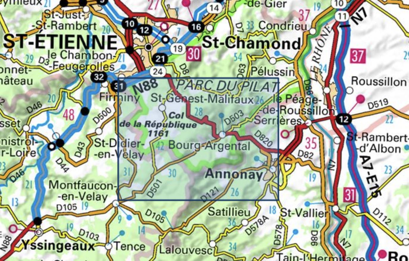 Carte TOP 25 n° 2934 ET - Bourg-Argental, Col de la République, PNR du Pilat | IGN carte de randonnée IGN