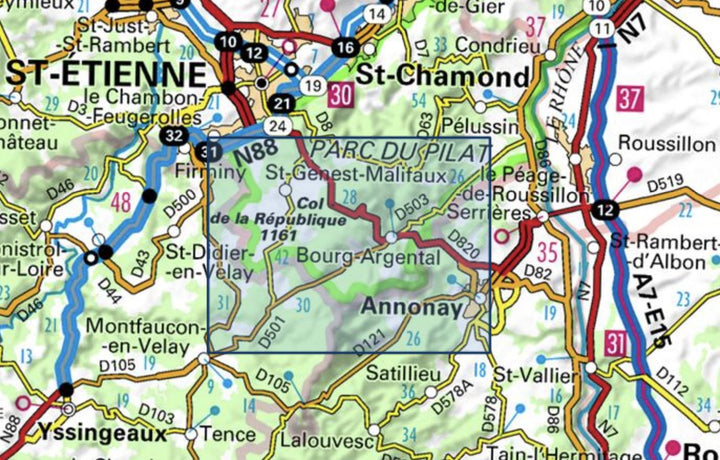 Carte TOP 25 n° 2934 ET - Bourg-Argental, Col de la République, PNR du Pilat | IGN - La Compagnie des Cartes