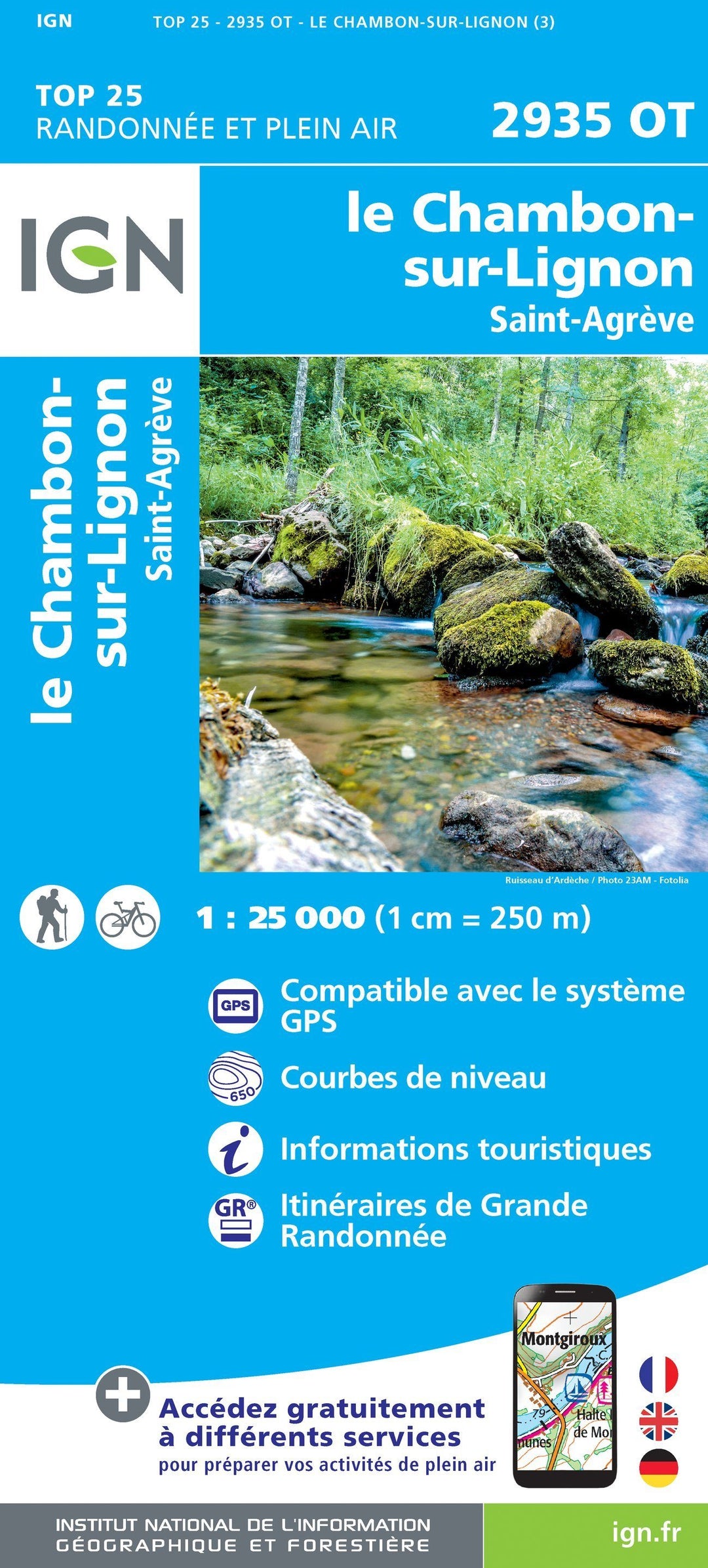 Carte TOP 25 n° 2935 OT - Le Chambon-sur-Lignon, St-Agrève | IGN carte pliée IGN 