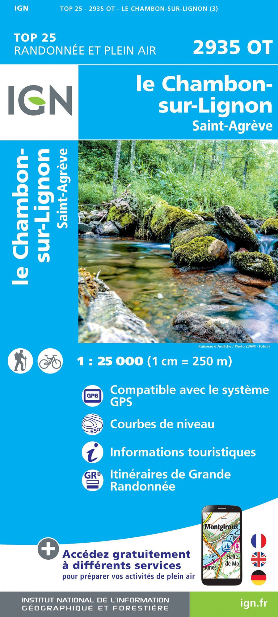 Carte TOP 25 n° 2935 OT - Le Chambon-sur-Lignon, St-Agrève | IGN carte pliée IGN 