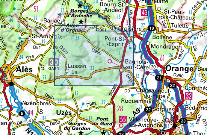 Carte TOP 25 n° 2940 OT - Bagnols-sur-Cèze, Pont-St-Esprit, Gorges de la Cèze | IGN carte de randonnée IGN
