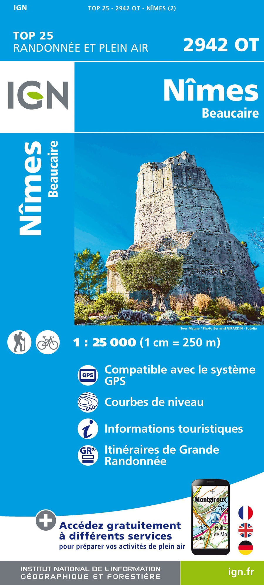 Carte TOP 25 n° 2942 OT - Nîmes, Beaucaire | IGN carte pliée IGN 