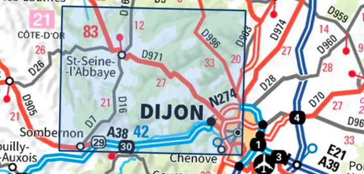 Carte TOP 25 n° 3022 ET - Val-Suzon, Saint-Seine-l'Abbaye, Dijon Ouest | IGN carte pliée IGN 