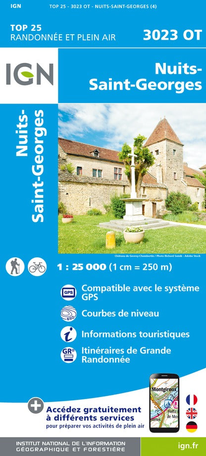 Carte TOP 25 n° 3023 OT - Nuits-Saint-Georges | IGN carte de randonnée IGN