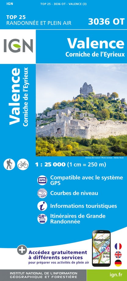 Carte TOP 25 n° 3036 OT - Valence, Corniche de l'Eyrieux | IGN carte pliée IGN 