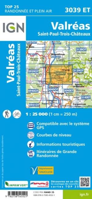 Carte TOP 25 n° 3039 ET - Valréas, Enclave des Papes, Pierrelatte | IGN carte pliée IGN 