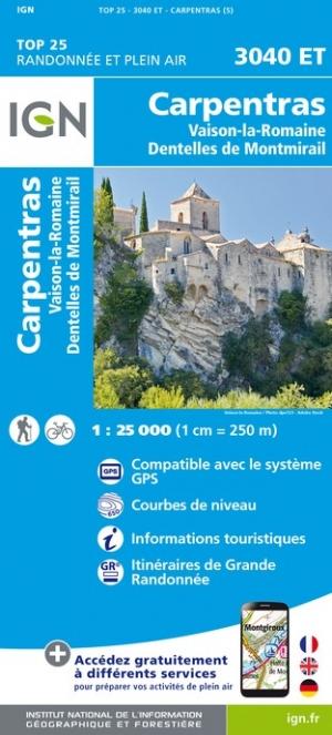 Carte TOP 25 n° 3040 ET - Carpentras, Vaison-la-Romaine, Dentelles de Montmirail | IGN carte de randonnée IGN