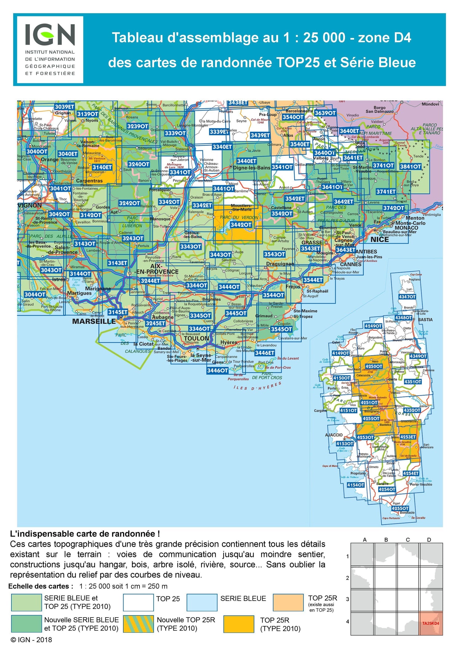 Carte TOP 25 n° 3040 OT- Orange, Massif d'Uchaux | IGN carte de randonnée IGN