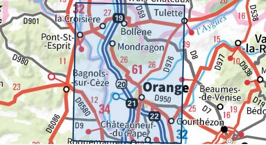 Carte TOP 25 n° 3040 OT- Orange, Massif d'Uchaux | IGN carte de randonnée IGN