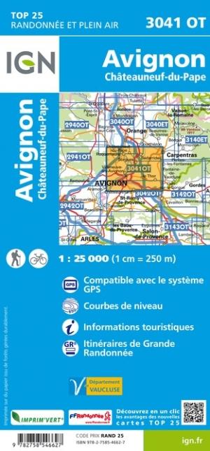Carte TOP 25 n° 3041 OT - Avignon, Châteauneuf-du-Pape | IGN carte de randonnée IGN