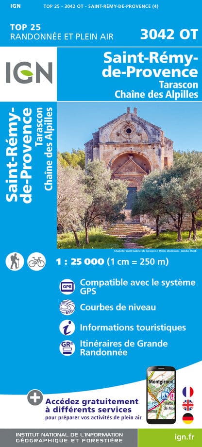 Carte TOP 25 n° 3042 OT - Tarascon, St-Rémy-de-Provence, Chaîne des Alpilles | IGN carte pliée IGN 