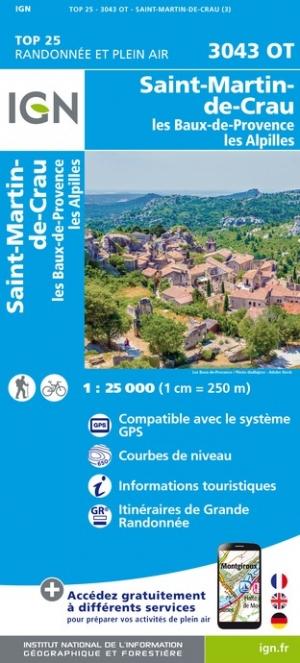 Carte TOP 25 n° 3043 OT - St-Martin-de-Crau, Les Baux-de-Provence & Les Alpilles | IGN carte pliée IGN 