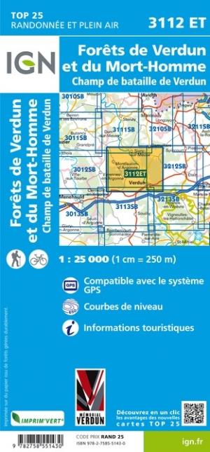 Carte TOP 25 n° 3112 ET - Forêts de Verdun et du Mort-Homme | IGN carte pliée IGN 
