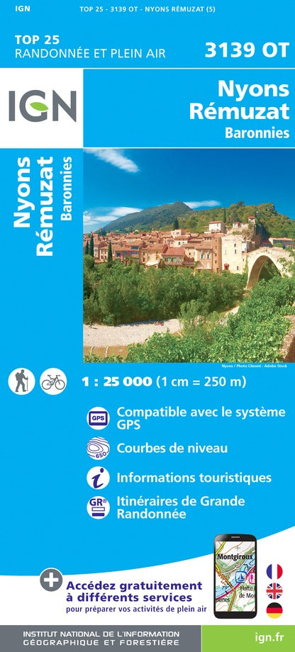 Carte TOP 25 n° 3139 OT - Nyons, Rémuzat & Baronnies | IGN carte pliée IGN 