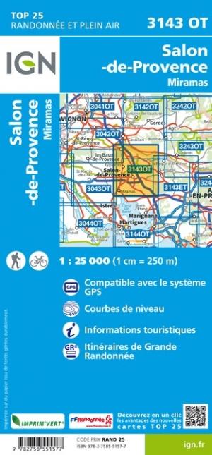 Carte TOP 25 n° 3143 OT - Salon de Provence & Miramas | IGN carte de randonnée IGN