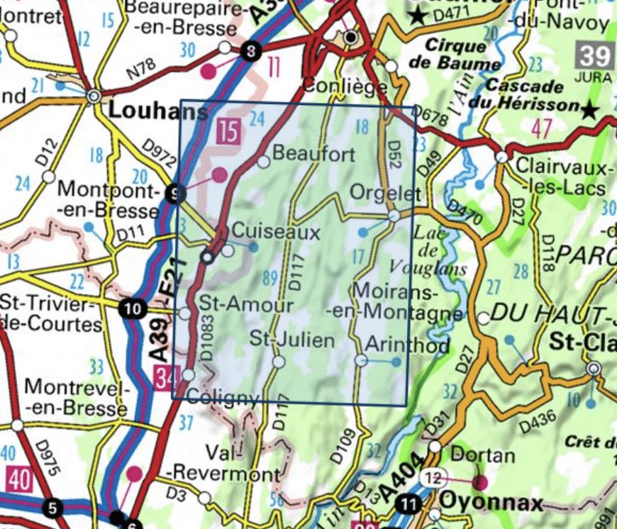 Carte TOP 25 n° 3227 OT - St-Amour, Arinthod, Orgelet | IGN carte de randonnée IGN