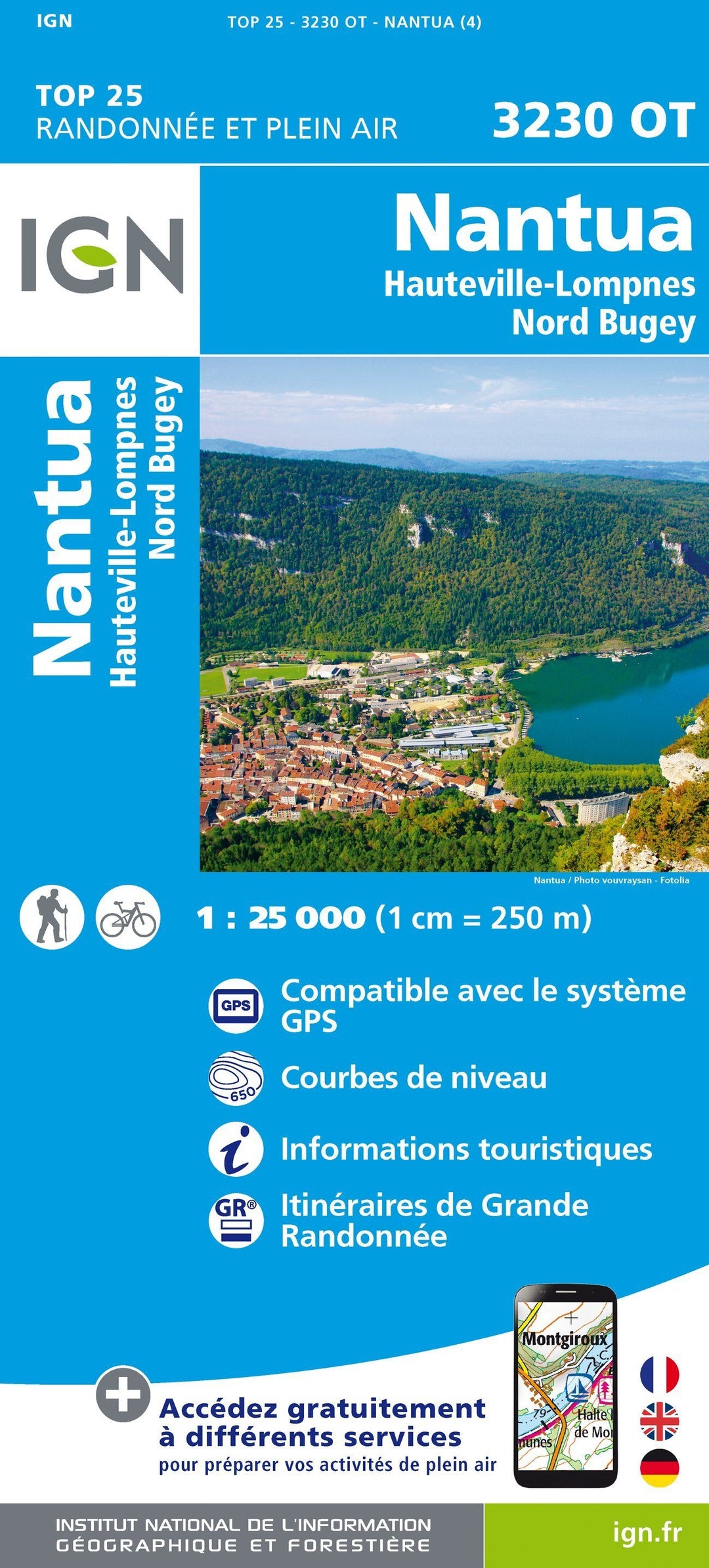 Carte TOP 25 n° 3230 OT - Nantua, Hauteville-Lompnes, Nord Bugey | IGN carte pliée IGN 