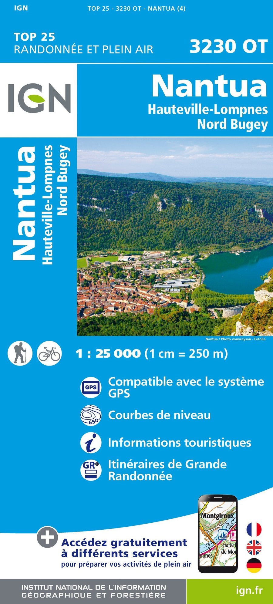 Carte TOP 25 n° 3230 OT - Nantua, Hauteville-Lompnes, Nord Bugey | IGN carte pliée IGN 