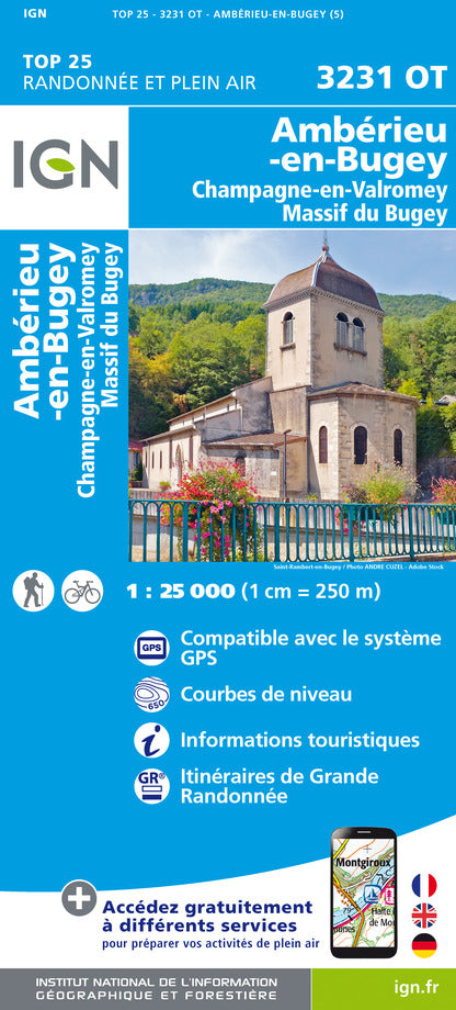 Carte TOP 25 n° 3231 OT - Ambérieu-en-Bugey, Champagne-en-Valromey, Massif du Bugey | IGN carte pliée IGN 