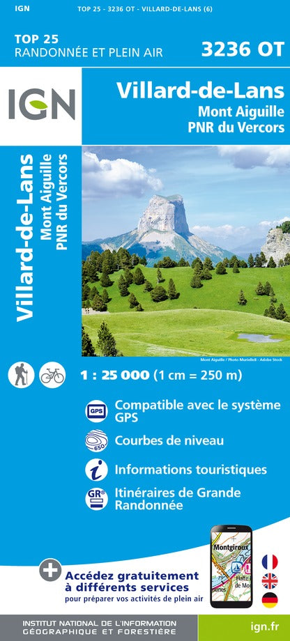 Carte TOP 25 n° 3236 OT - Villard-de-Lans & Mont Aiguille (PNR du Vercors, Alpes) | IGN carte de randonnée IGN Default Title