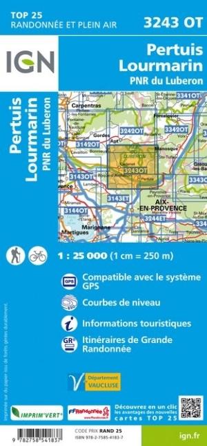 Carte TOP 25 n° 3243 OT - Pertuis, Lourmarin & PNR du Lubéron | IGN carte pliée IGN 