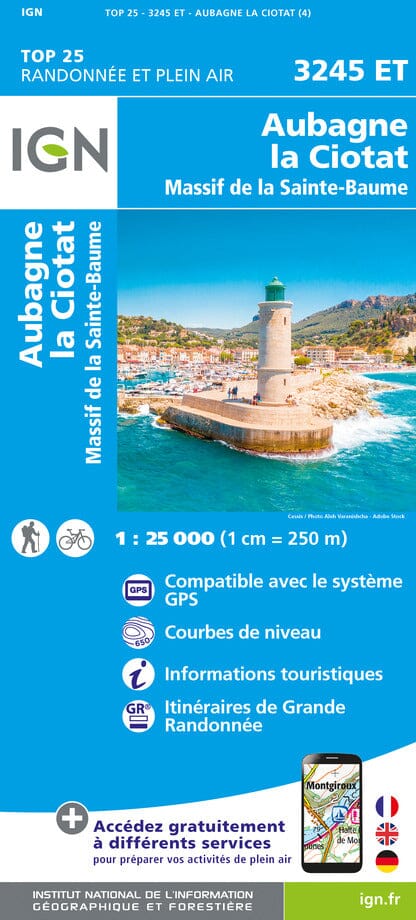 Carte TOP 25 n° 3245 ET - Aubagne, La Ciotat & Massif de la Sainte Baume | IGN carte pliée IGN 2023 