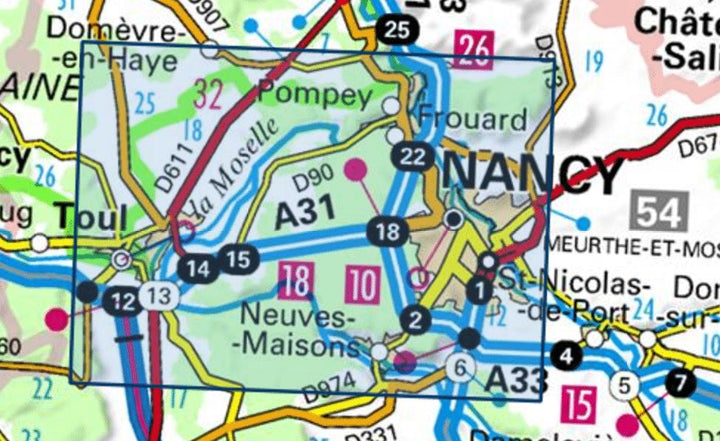 Carte TOP 25 n° 3315 ET- Nancy, Toul & Forêt de Haye | IGN carte pliée IGN 